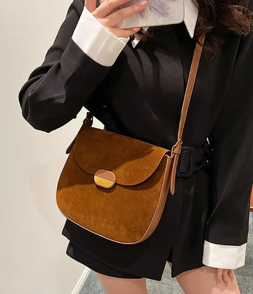 Burgundy Suede Shoulder Bags For Women Brown Suede Small Trendy Wine Crossbody Bag Saddle Suede Satchel Bag