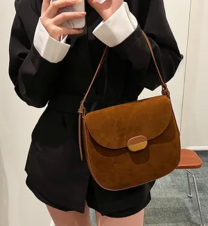 Burgundy Suede Shoulder Bags For Women Brown Suede Small Trendy Wine Crossbody Bag Saddle Suede Satchel Bag