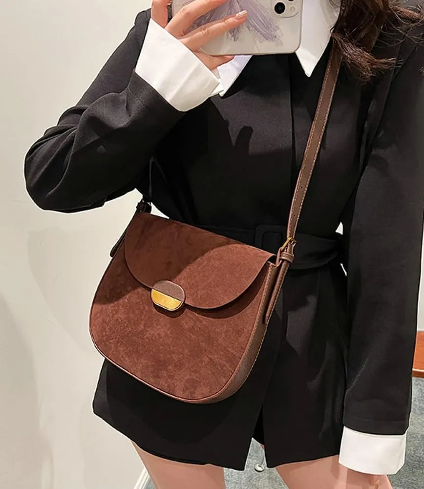 Burgundy Suede Shoulder Bags For Women Brown Suede Small Trendy Wine Crossbody Bag Saddle Suede Satchel Bag
