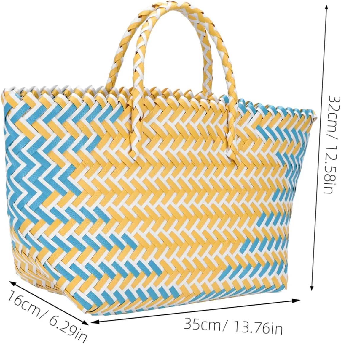 Cabilock Weave Organizer Basket Reusable Grocery Shopping Bag Woven Straw Bag with Handle, Portable Shopping Basket Market Bag Shopping Stands Upright, Sustainable Market Basket