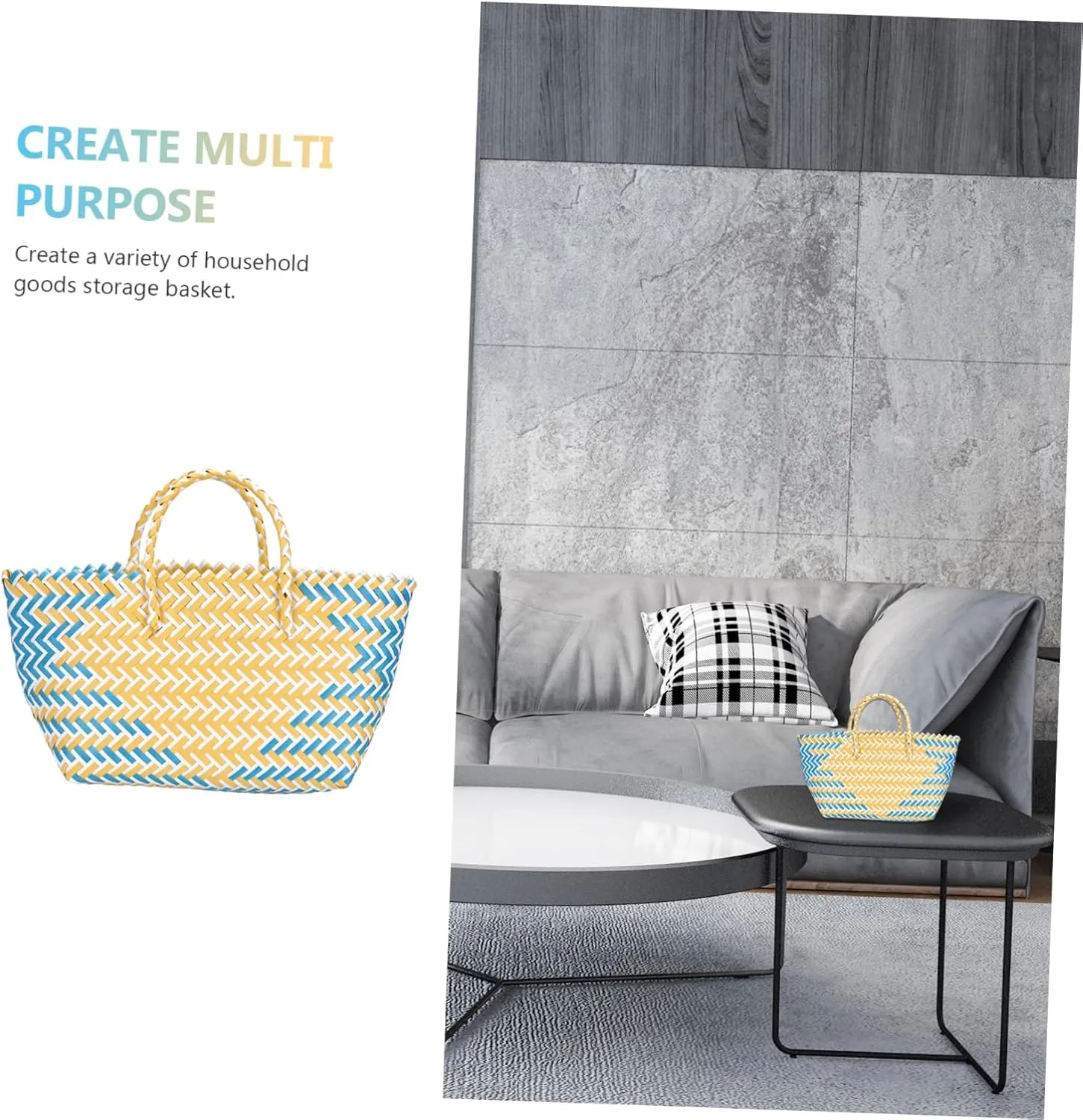 Cabilock Weave Organizer Basket Reusable Grocery Shopping Bag Woven Straw Bag with Handle, Portable Shopping Basket Market Bag Shopping Stands Upright, Sustainable Market Basket
