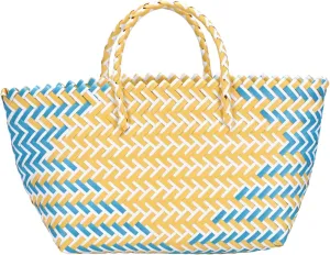 Cabilock Weave Organizer Basket Reusable Grocery Shopping Bag Woven Straw Bag with Handle, Portable Shopping Basket Market Bag Shopping Stands Upright, Sustainable Market Basket