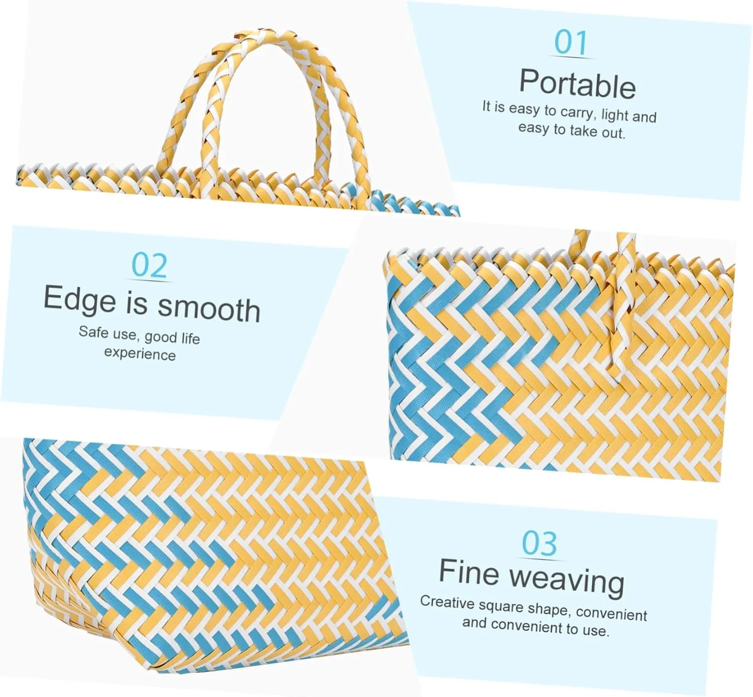 Cabilock Weave Organizer Basket Reusable Grocery Shopping Bag Woven Straw Bag with Handle, Portable Shopping Basket Market Bag Shopping Stands Upright, Sustainable Market Basket