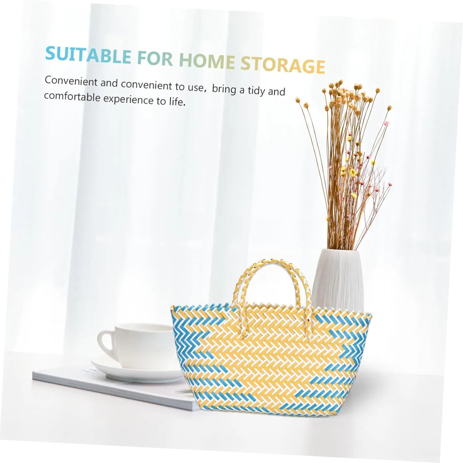 Cabilock Weave Organizer Basket Reusable Grocery Shopping Bag Woven Straw Bag with Handle, Portable Shopping Basket Market Bag Shopping Stands Upright, Sustainable Market Basket
