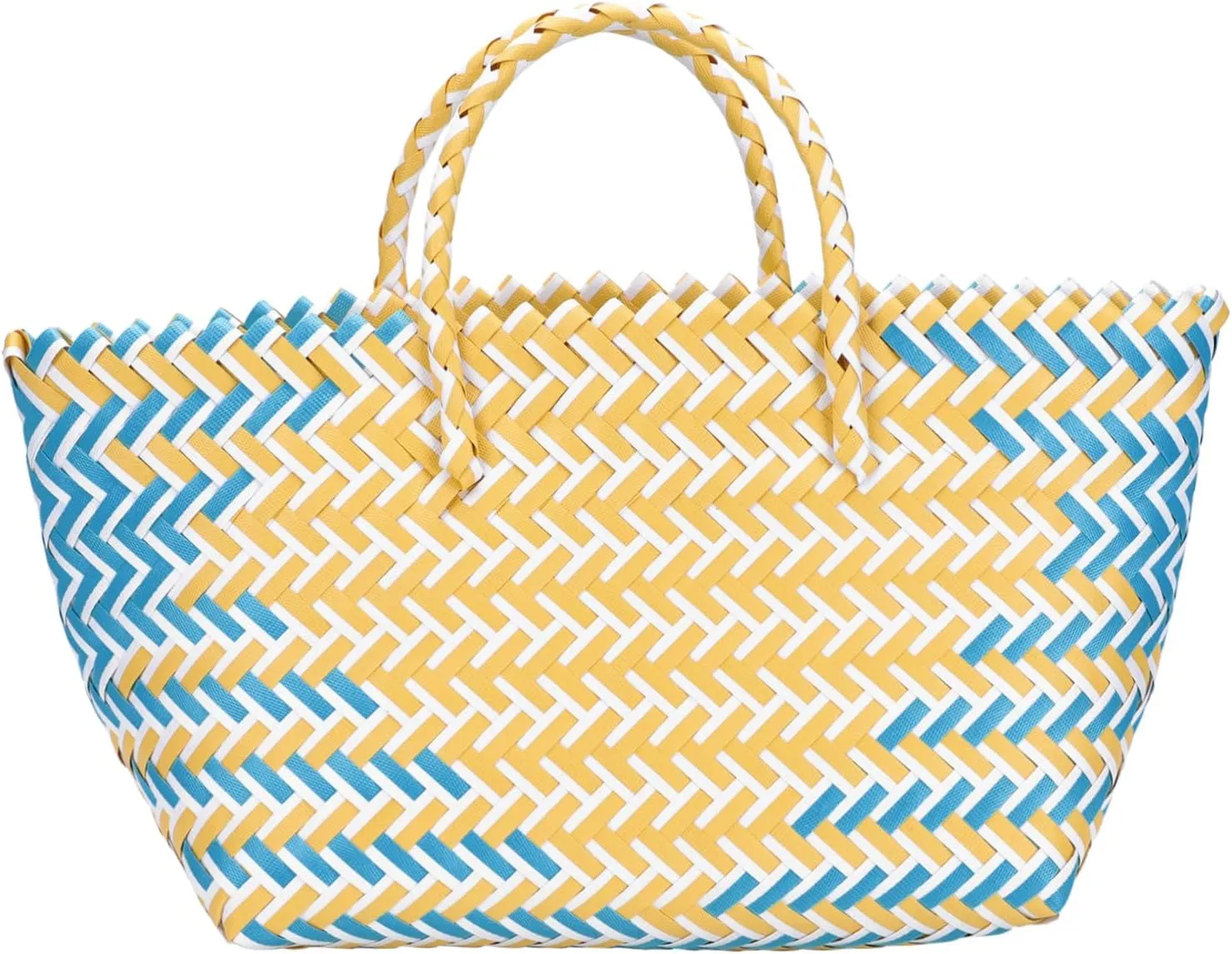 Cabilock Weave Organizer Basket Reusable Grocery Shopping Bag Woven Straw Bag with Handle, Portable Shopping Basket Market Bag Shopping Stands Upright, Sustainable Market Basket