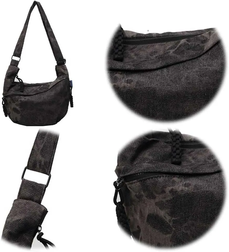 Canvas Crescent Crossbody Bag for Women Men Canvas Dumpling Bag Multi-pockets Crescent Lightweight Small Hobo Bag