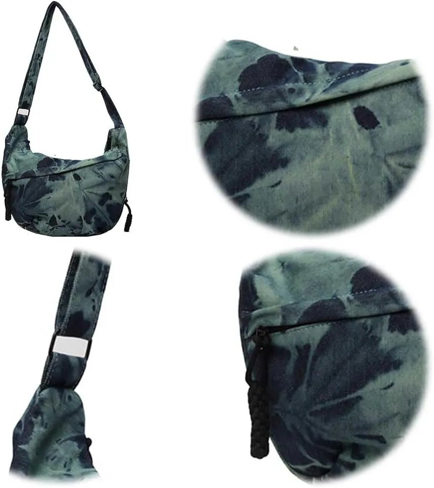Canvas Crescent Crossbody Bag for Women Men Canvas Dumpling Bag Multi-pockets Crescent Lightweight Small Hobo Bag