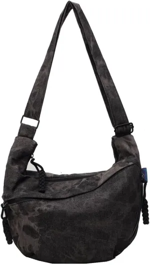 Canvas Crescent Crossbody Bag for Women Men Canvas Dumpling Bag Multi-pockets Crescent Lightweight Small Hobo Bag
