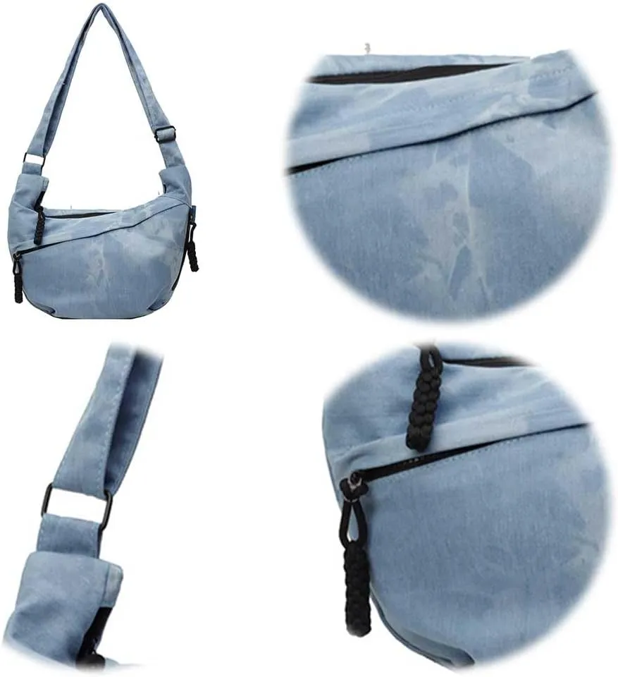 Canvas Crescent Crossbody Bag for Women Men Canvas Dumpling Bag Multi-pockets Crescent Lightweight Small Hobo Bag
