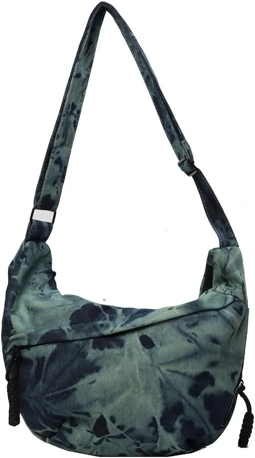 Canvas Crescent Crossbody Bag for Women Men Canvas Dumpling Bag Multi-pockets Crescent Lightweight Small Hobo Bag