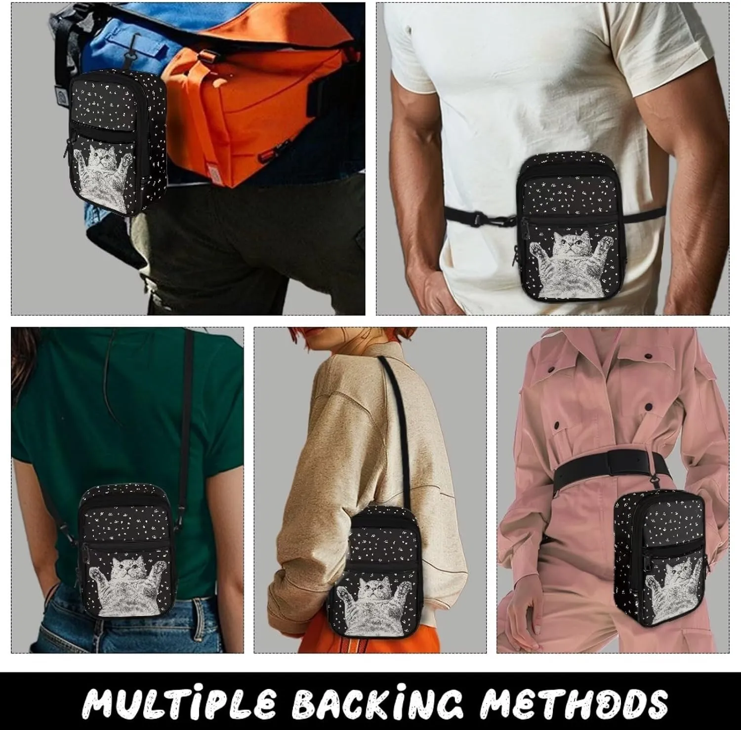 Canvas Crossbody Bags Multi Position Back Pack Waist Packs Cross Body Fanny Pack with Adjustable Strap Gifts