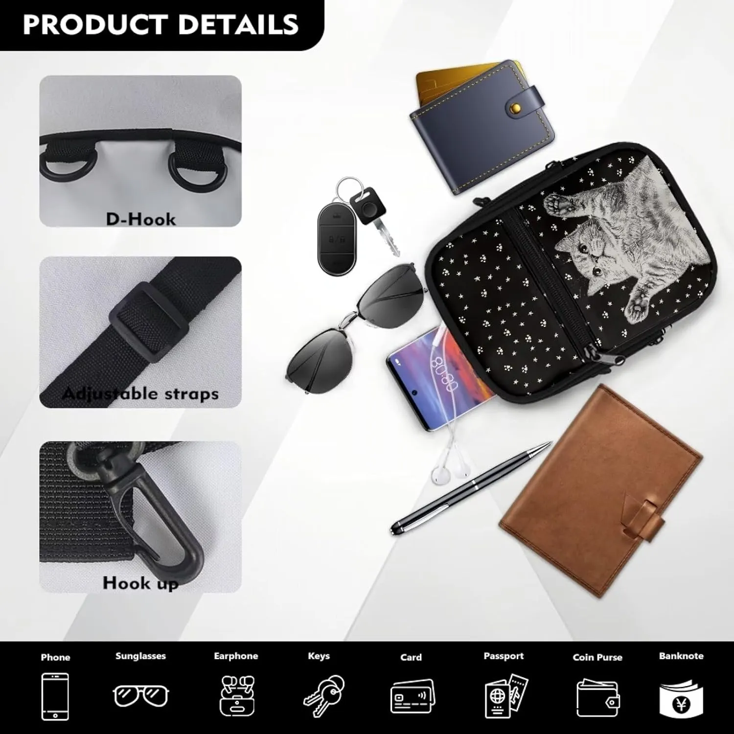 Canvas Crossbody Bags Multi Position Back Pack Waist Packs Cross Body Fanny Pack with Adjustable Strap Gifts