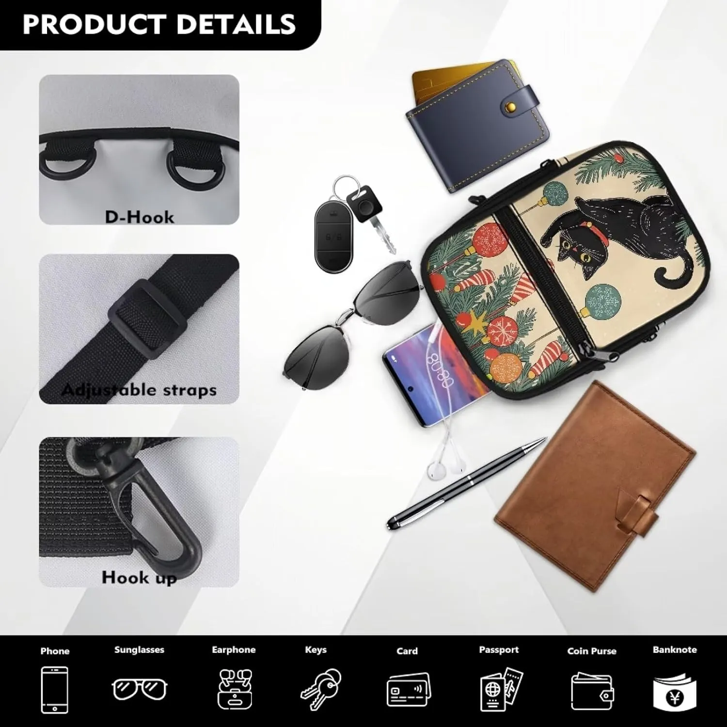 Canvas Crossbody Bags Multi Position Back Pack Waist Packs Cross Body Fanny Pack with Adjustable Strap Gifts