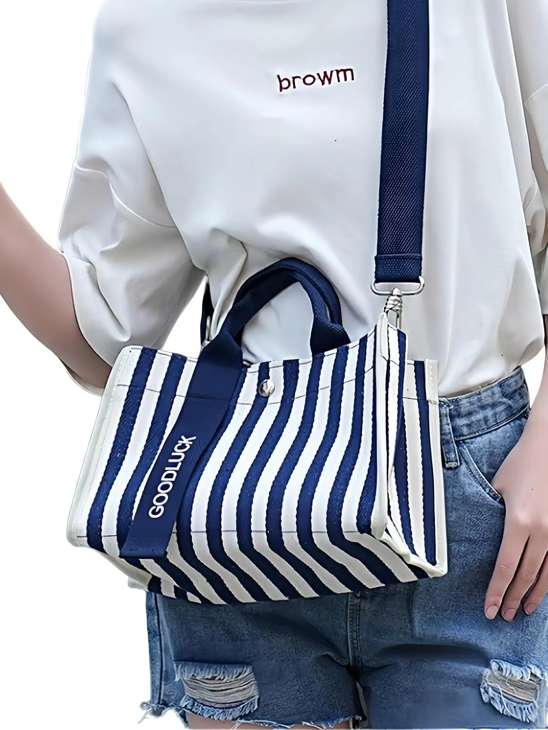 Canvas Crossbody Shoulder Bag for Women, Sling Tote with Handles & Removable Strap, Fanny Pack Travel Handbag