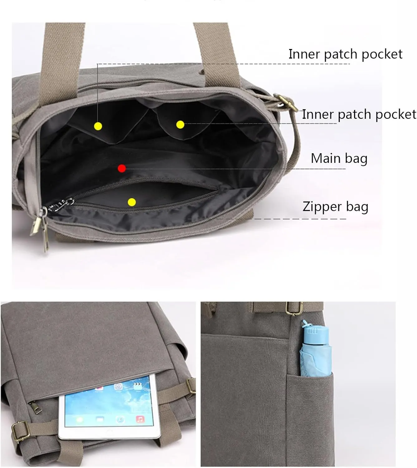 Canvas Tote Bag for Women With Pockets,Large Canvas Tote Bag With Zipper And Compartments Crossbody Work Tote Bag Fall Shoulder Bag Satchel Hobo Bag Messenger Bag For Everyday Shopping Travel (B)