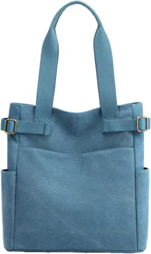 Canvas Tote Bag for Women With Pockets,Large Canvas Tote Bag With Zipper And Compartments Crossbody Work Tote Bag Fall Shoulder Bag Satchel Hobo Bag Messenger Bag For Everyday Shopping Travel (Blue)