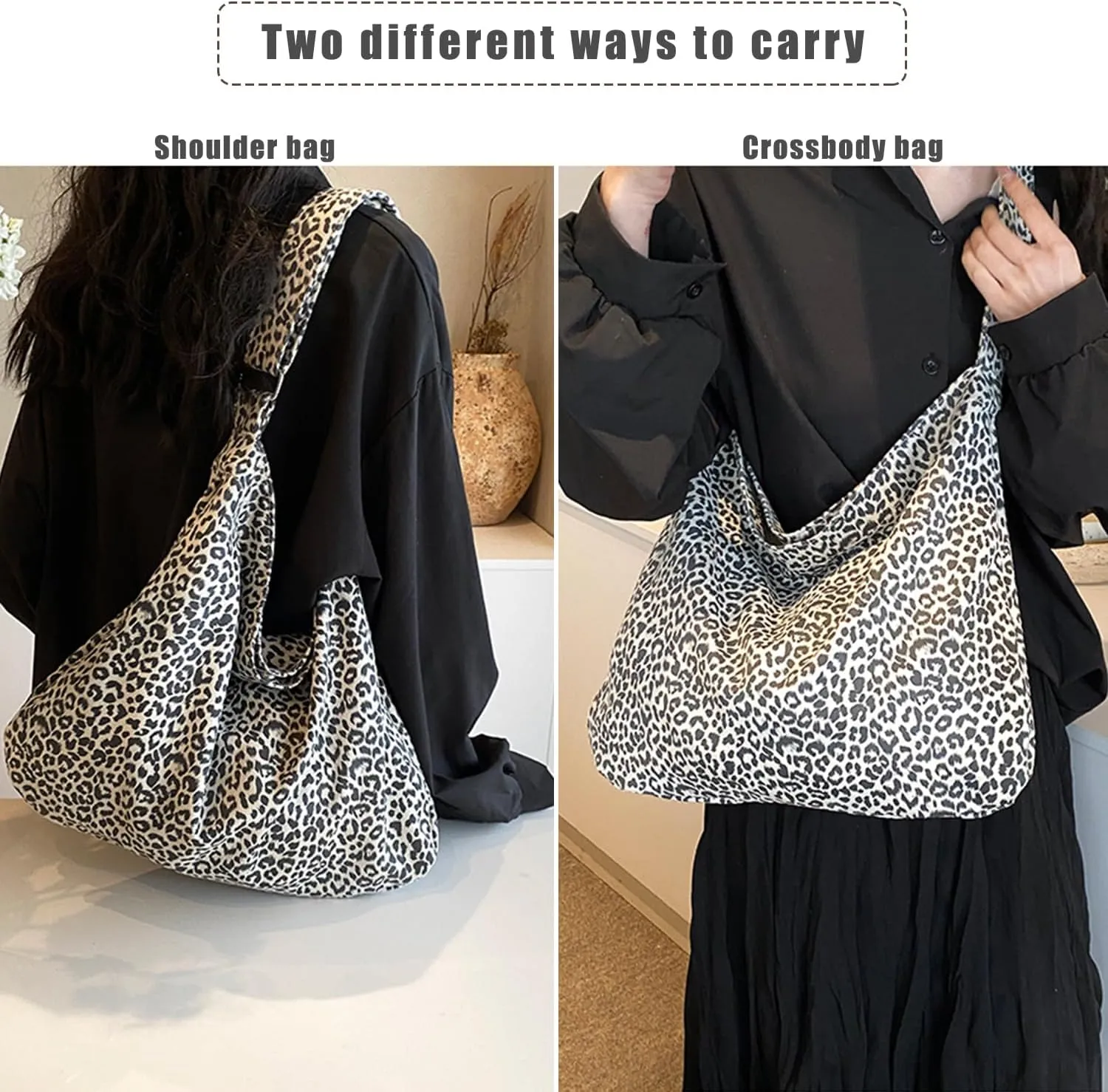 Cheetah Canvas Crossbody Bags for Women Leopard Print Tote Bag Large Capacity Hobo Bag Handbags with Adjustable Wide Strap