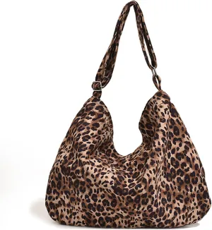 Cheetah Canvas Crossbody Bags for Women Leopard Print Tote Bag Large Capacity Hobo Bag Handbags with Adjustable Wide Strap