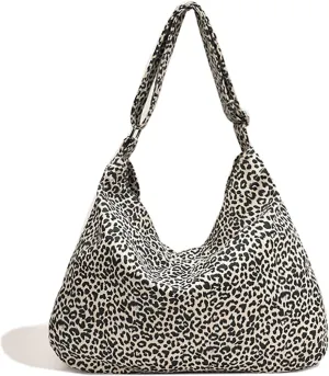 Cheetah Canvas Crossbody Bags for Women Leopard Print Tote Bag Large Capacity Hobo Bag Handbags with Adjustable Wide Strap