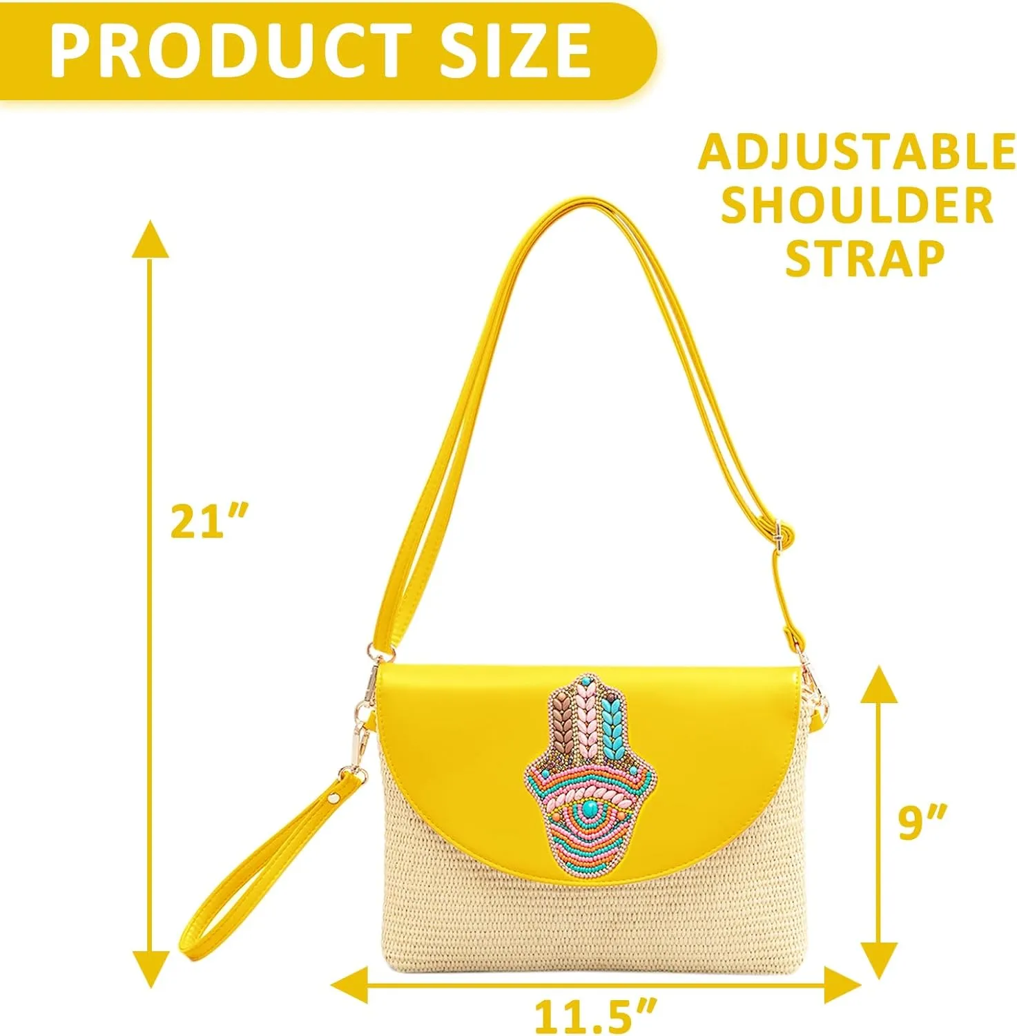 Clutch Purses for Women, Bohemian Handmade Straw Bag, Flip-up leather Crossbody Bags, Woven Envelope Package