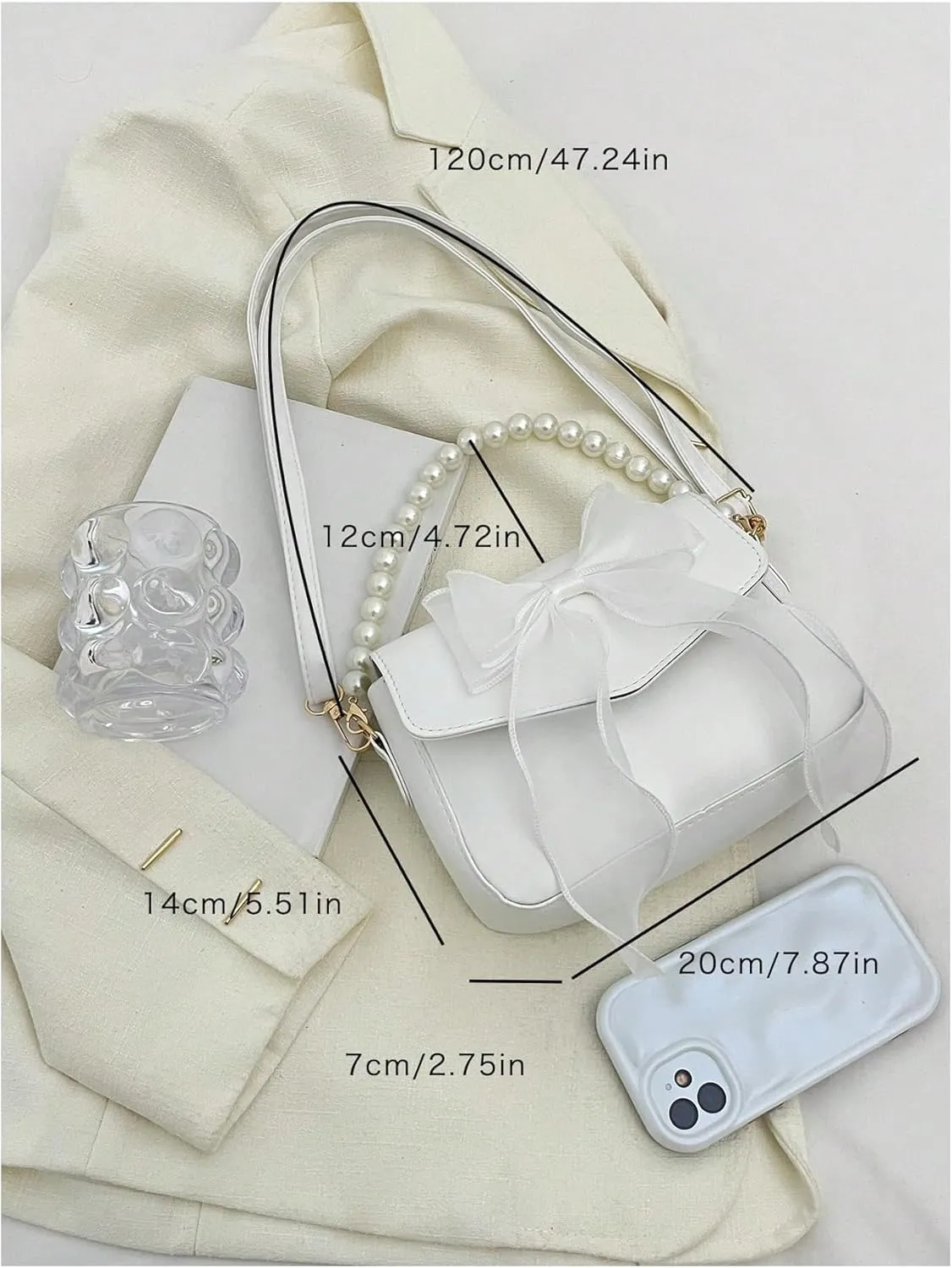 COZYEASE Women's Bowknot Beaded Flap Square Bag Adjustable Strap Crossbody Shoulder Bags Small Purse
