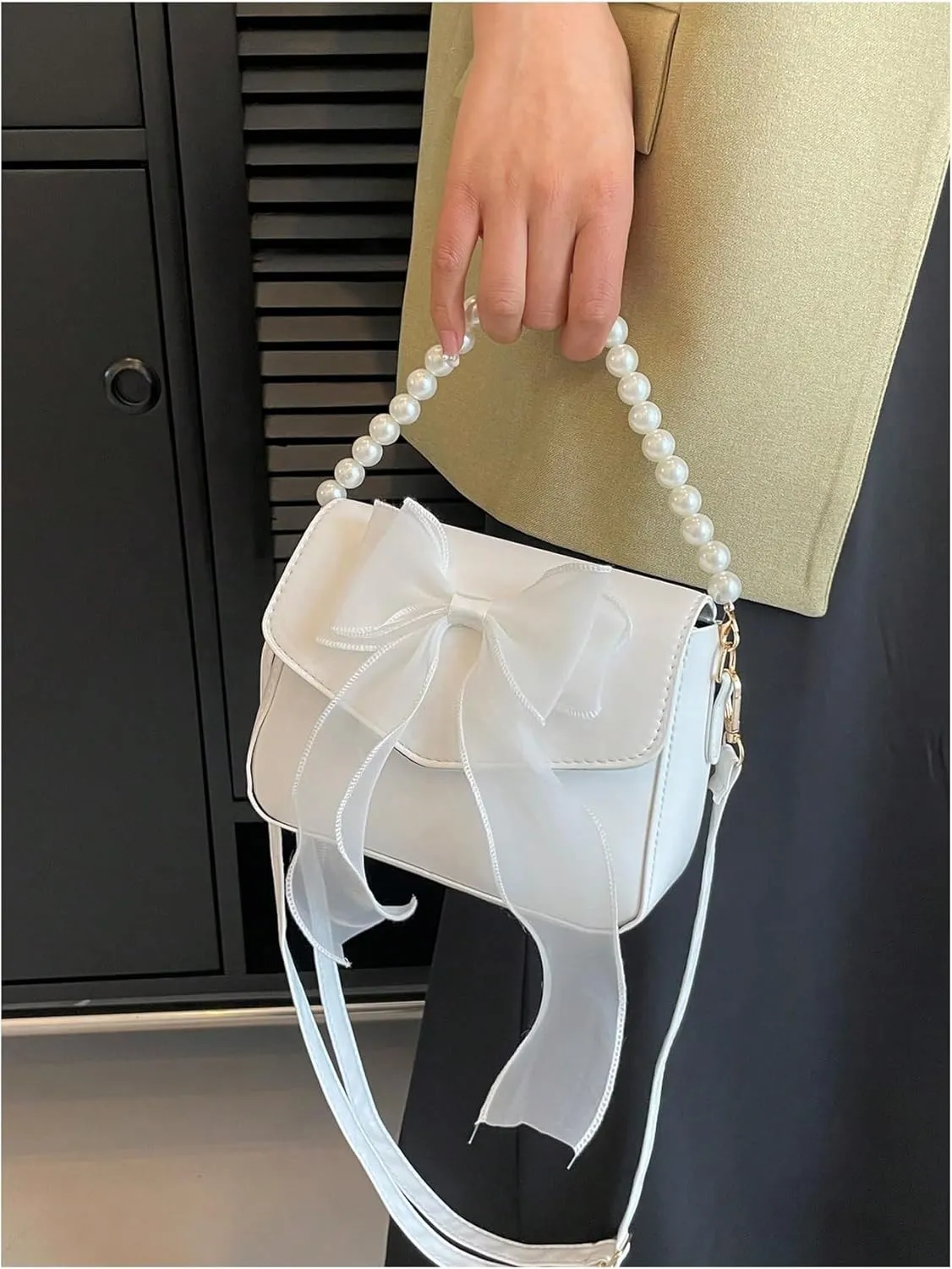 COZYEASE Women's Bowknot Beaded Flap Square Bag Adjustable Strap Crossbody Shoulder Bags Small Purse