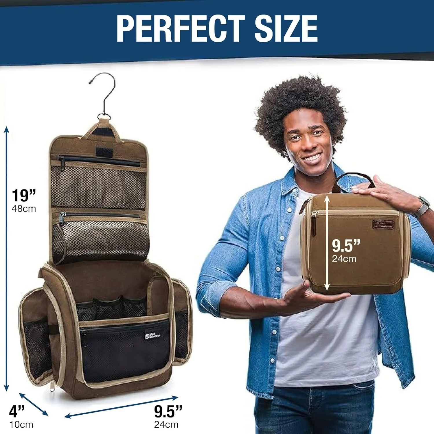 D&D Hanging Travel Toiletry Bag for Men and Women  Large Cosmetics, Makeup and Toiletries Organizer Kit with 10 Compartments, YKK Zippers, XXL Metal Swivel Hook, Water-Resistant Nylon