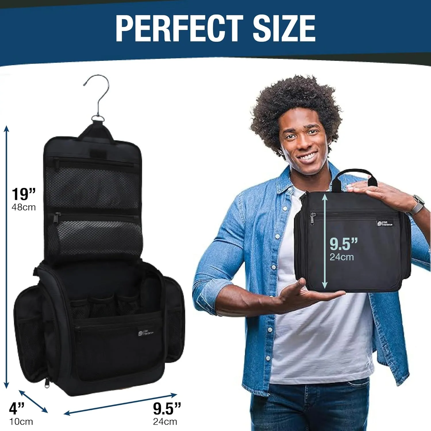 D&D Hanging Travel Toiletry Bag for Men and Women  Large Cosmetics, Makeup and Toiletries Organizer Kit with 10 Compartments, YKK Zippers, XXL Metal Swivel Hook, Water-Resistant Nylon