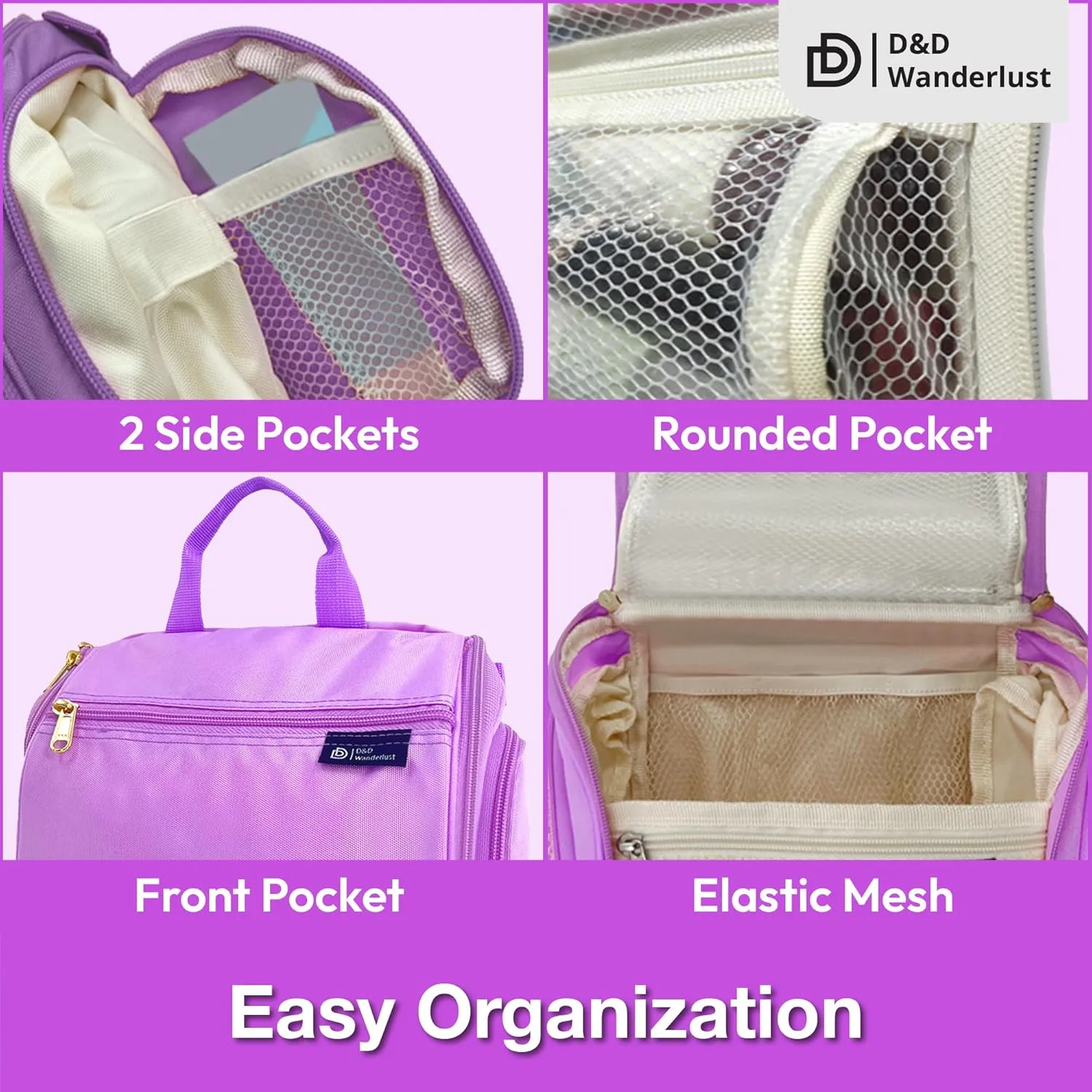 D&D Hanging Travel Toiletry Bag for Men and Women  Large Cosmetics, Makeup and Toiletries Organizer Kit with 10 Compartments, YKK Zippers, XXL Metal Swivel Hook, Water-Resistant Nylon
