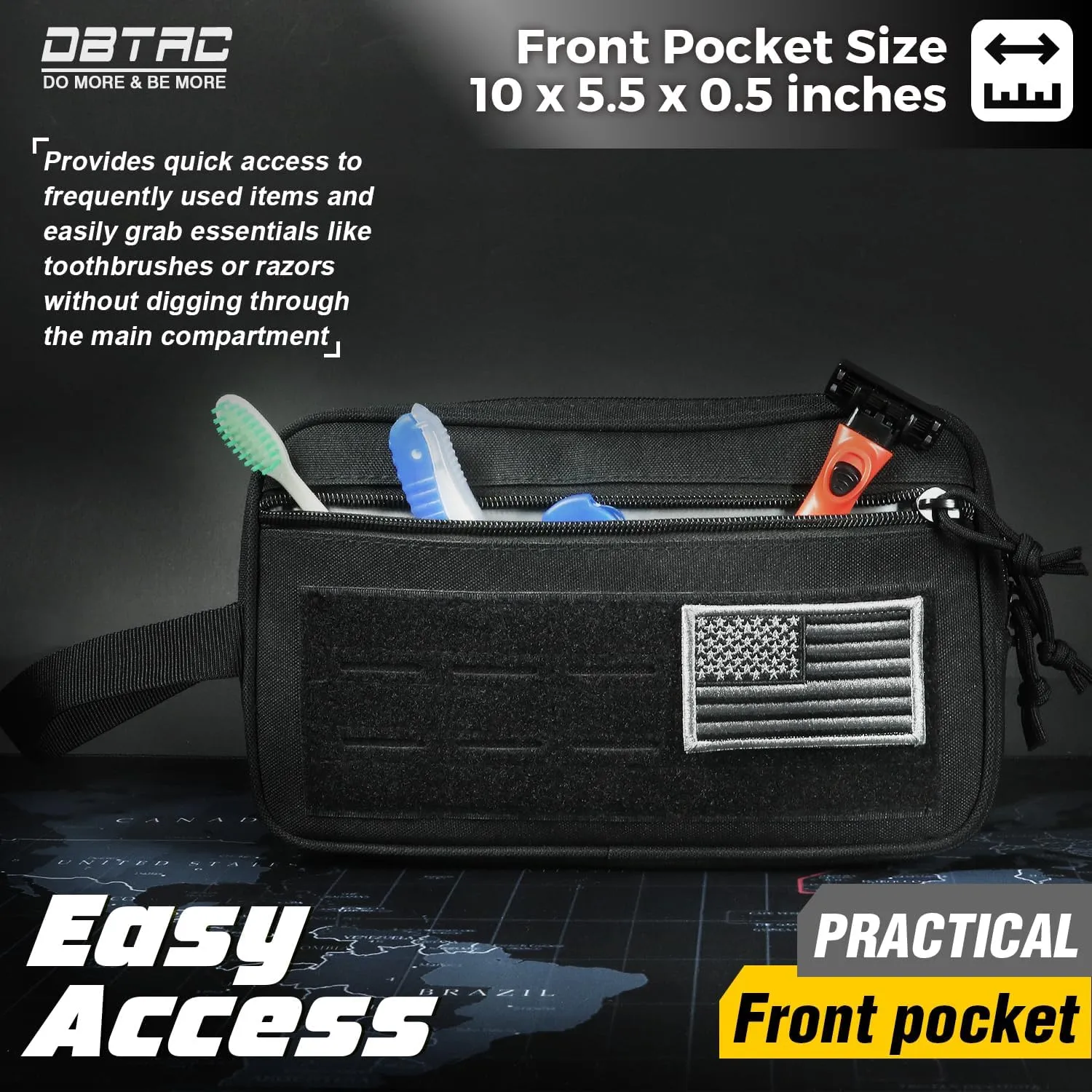 DBTAC Tactical Toiletry Bag for Men | Dry Wet Separate Hygiene Bag Compact Dopp Kit Mens Shaving Kit Travel shower Bag (Black)