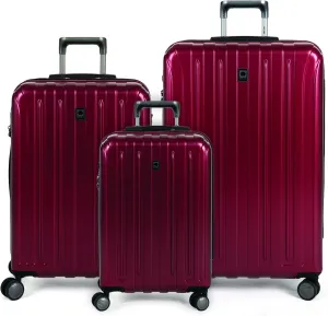 Delsey Luggage Titanium 3 Piece Set (21"/25"/29") Spinner Suitcase (Black Cherry)
