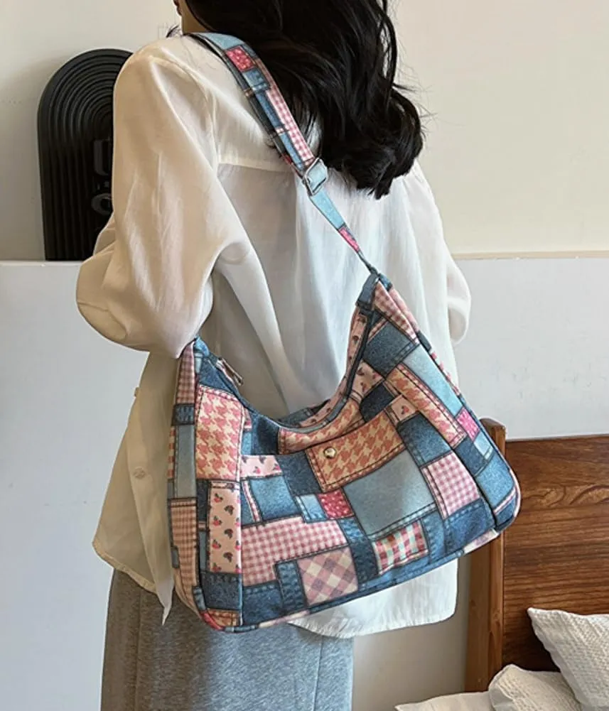 Demin Canvas Hobo Bags for Women Large Shoulder Handbags Work Crossbody Messenger Bag Travel Purse
