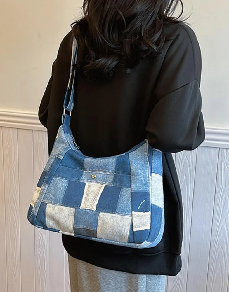 Demin Canvas Hobo Bags for Women Large Shoulder Handbags Work Crossbody Messenger Bag Travel Purse