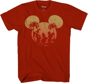 Disney Mickey Mouse Donald Duck Goofy Sunset Adult Mens Graphic T-Shirt