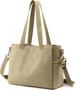 DOURR Hobo Handbags Canvas Crossbody Bags for Women, Multi Compartment Large Tote Purse for Work Travel