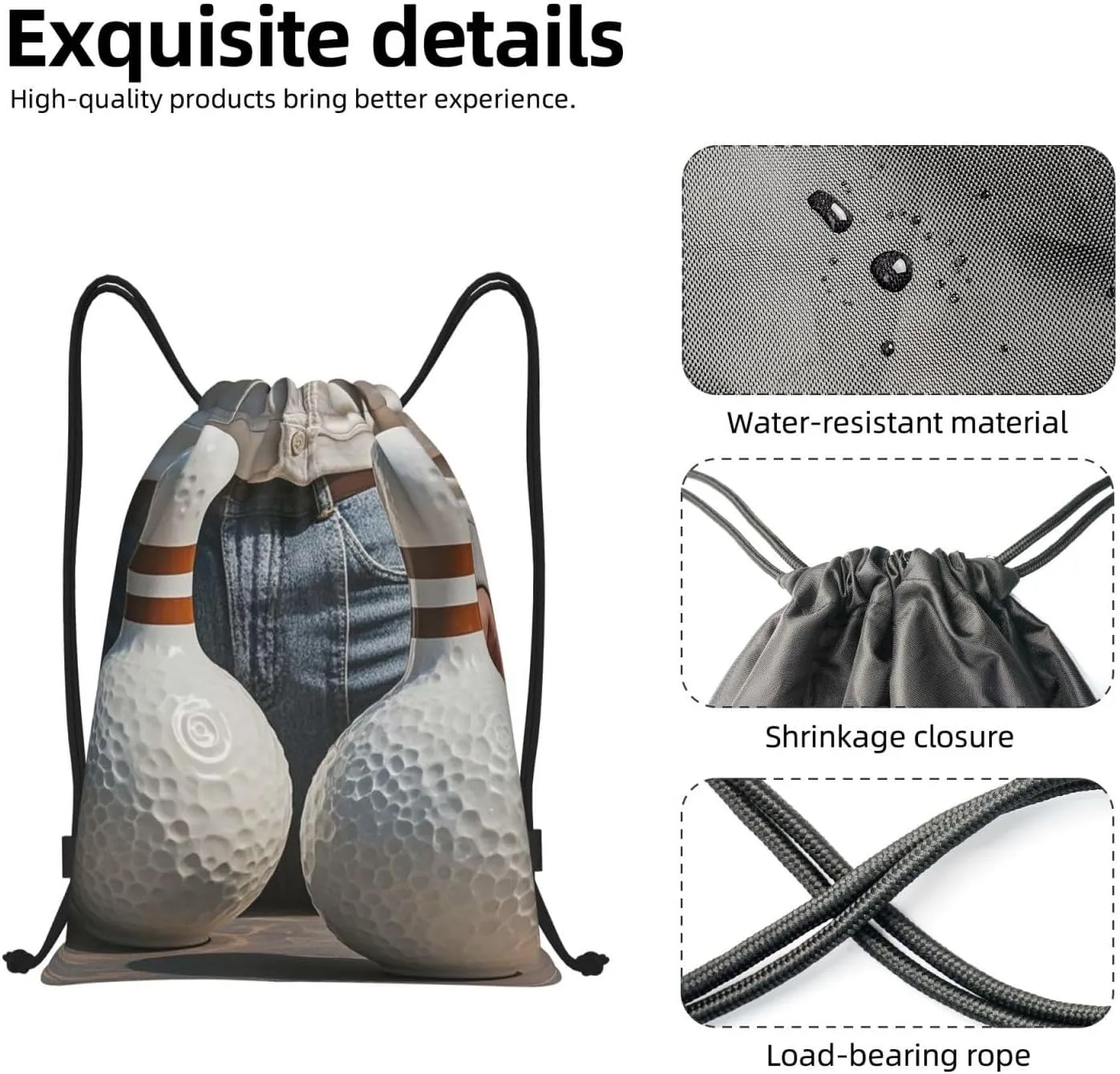 Drawstring Backpack Sackpack Foldable Bowling Balls Backpack String Bag Sports Gym Bag for Women Men