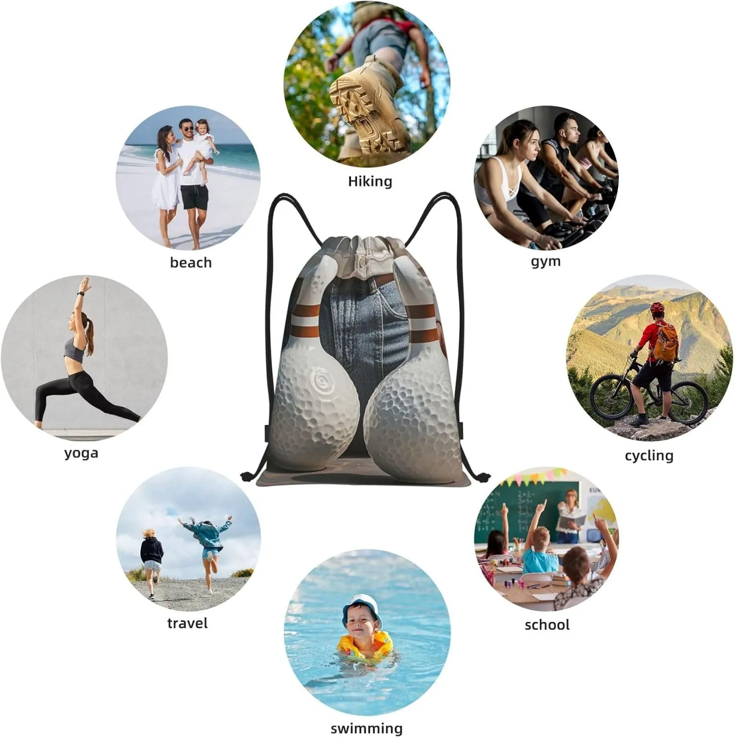 Drawstring Backpack Sackpack Foldable Bowling Balls Backpack String Bag Sports Gym Bag for Women Men