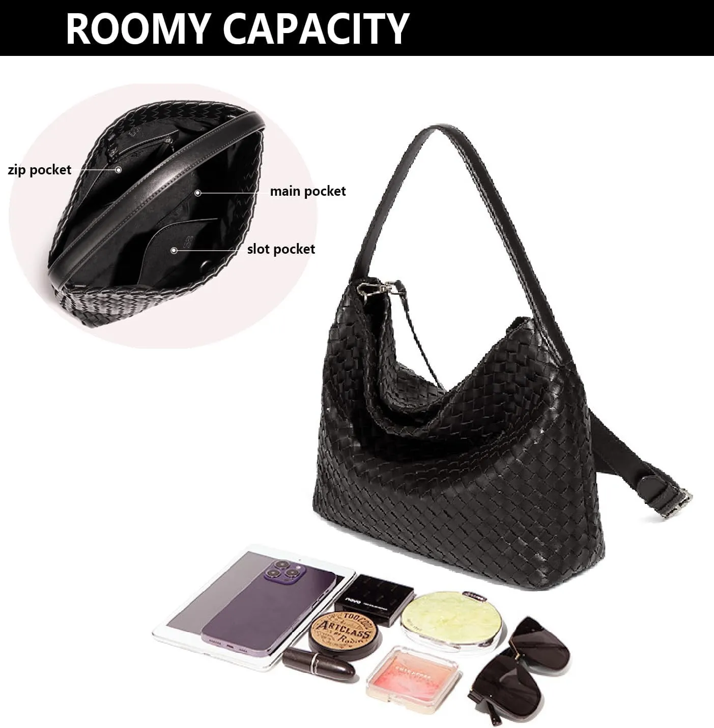 Dyalsa Woven Tote Bag for Women - Vegan Leather Large Messenger Retro Handmade Travel Shoulder Bag