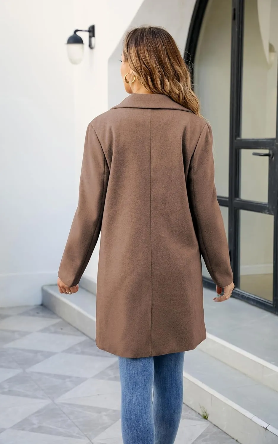 ECOWISH Women Coat Trench Jacket - Winter Long Sleeve Peacoat Fall Mid-Length Lapel Cardigan Overcoat with Pockets