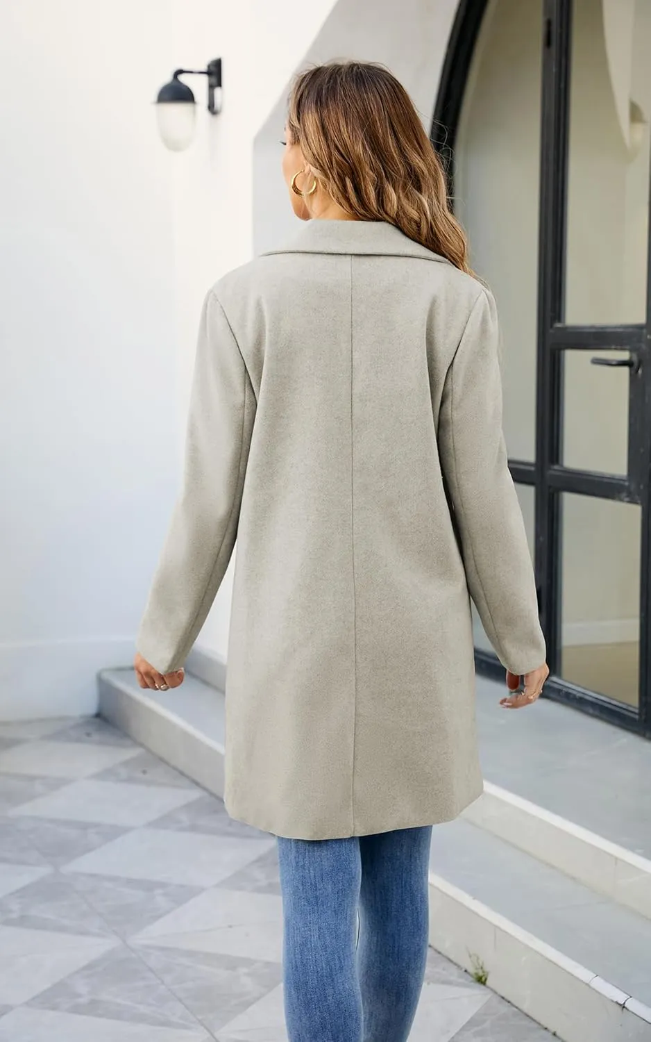 ECOWISH Women Coat Trench Jacket - Winter Long Sleeve Peacoat Fall Mid-Length Lapel Cardigan Overcoat with Pockets