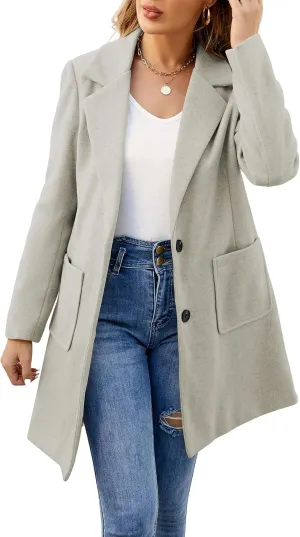 ECOWISH Women Coat Trench Jacket - Winter Long Sleeve Peacoat Fall Mid-Length Lapel Cardigan Overcoat with Pockets