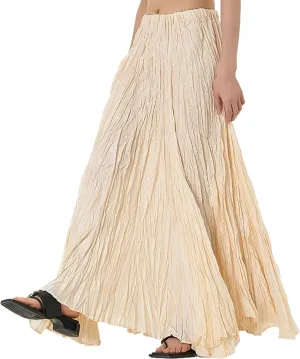 Elegant Drape Crumpled Skirt Loose Skirt Wrinkle Womens Boho Elastic High Waist Flowy Swing Maxi Long Skirt