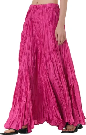 Elegant Drape Crumpled Skirt Loose Skirt Wrinkle Womens Boho Elastic High Waist Flowy Swing Maxi Long Skirt