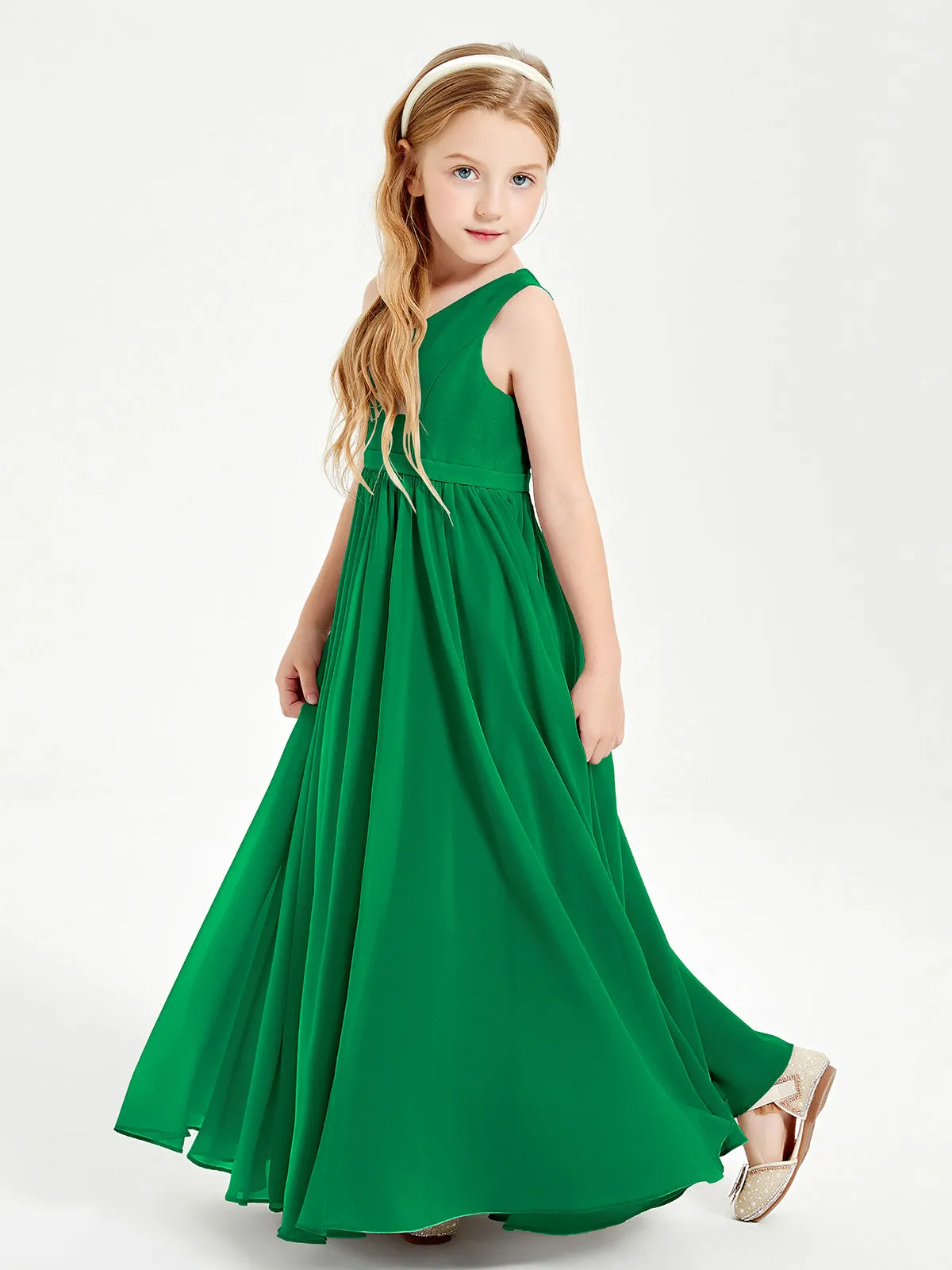 Elegant Sleeveless Junior Bridesmaid Dresses Emerald