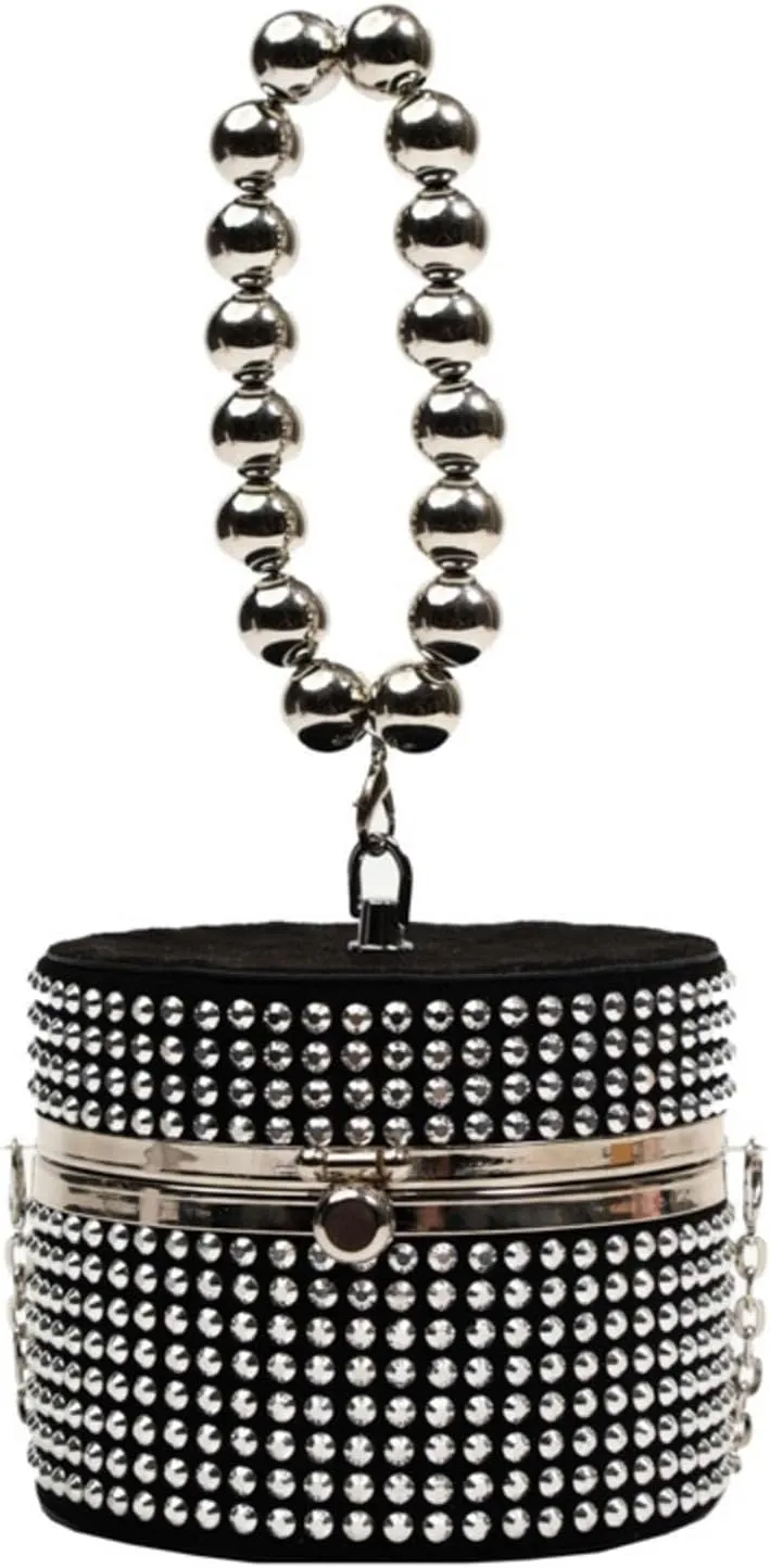 Evening Bag For Women Black Silver Rivet Circular Clutch Bags Women's Messenger Bag Fashion Diamond Shoulder Bag
