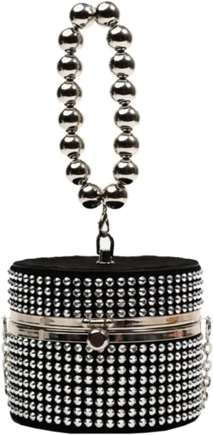 Evening Bag For Women Black Silver Rivet Circular Clutch Bags Women's Messenger Bag Fashion Diamond Shoulder Bag