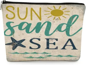 EXUQO Retro Makeup Bag,Beach Sun Sand Sea Small Cosmetic Bag for Women,Vintage Starfish Ocean Zipper Pouch Bag for Mother Sister Friend Girlfriend,Birthday Gift