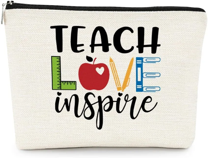 EXUQO Teacher Gifts,Appreciation Thank You Gifts for Teacher,Teacher Makeup Bag,Teach Love Inspire Small Zipper Pouch,Teachers Day Gift,Birthday Gift Cosmetic Bag Organizer