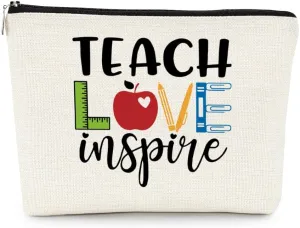 EXUQO Teacher Gifts,Appreciation Thank You Gifts for Teacher,Teacher Makeup Bag,Teach Love Inspire Small Zipper Pouch,Teachers Day Gift,Birthday Gift Cosmetic Bag Organizer