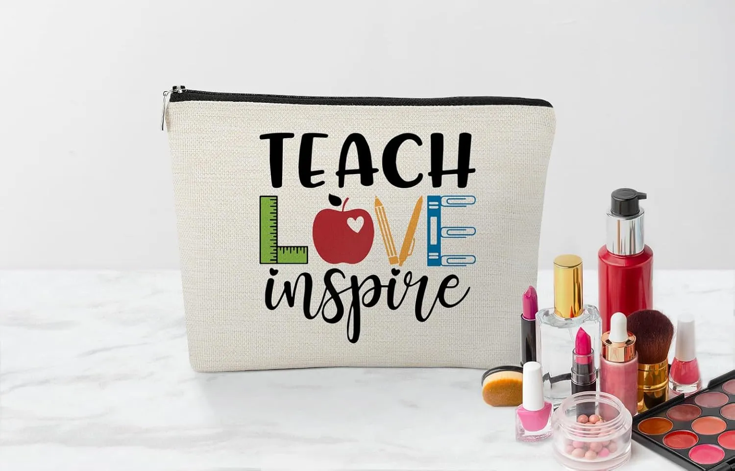 EXUQO Teacher Gifts,Appreciation Thank You Gifts for Teacher,Teacher Makeup Bag,Teach Love Inspire Small Zipper Pouch,Teachers Day Gift,Birthday Gift Cosmetic Bag Organizer
